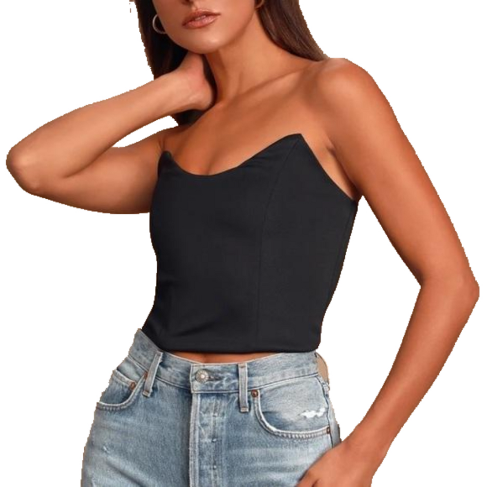 Lulu's Black Strapless Cropped Top